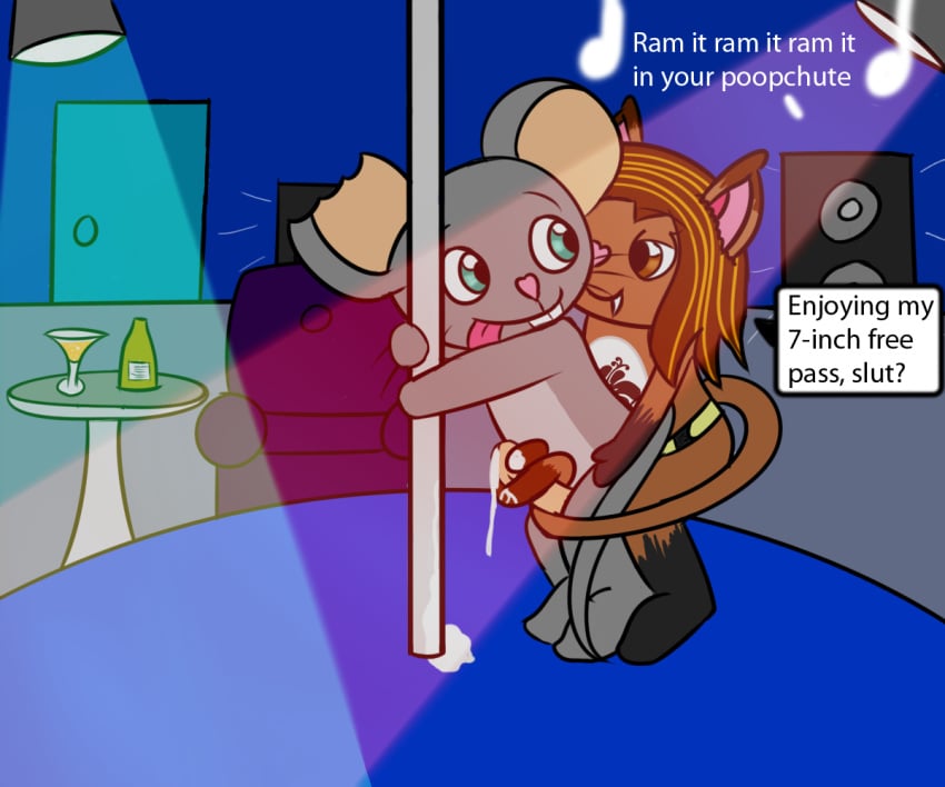 anal anal_sex behind cecy cum dildo female happy_tree_friends kintaro_the_mouse male mouse pegging penetration penis pole rodent sex_toy straight strapon tabby_cat tailjob text tongue tongue_out