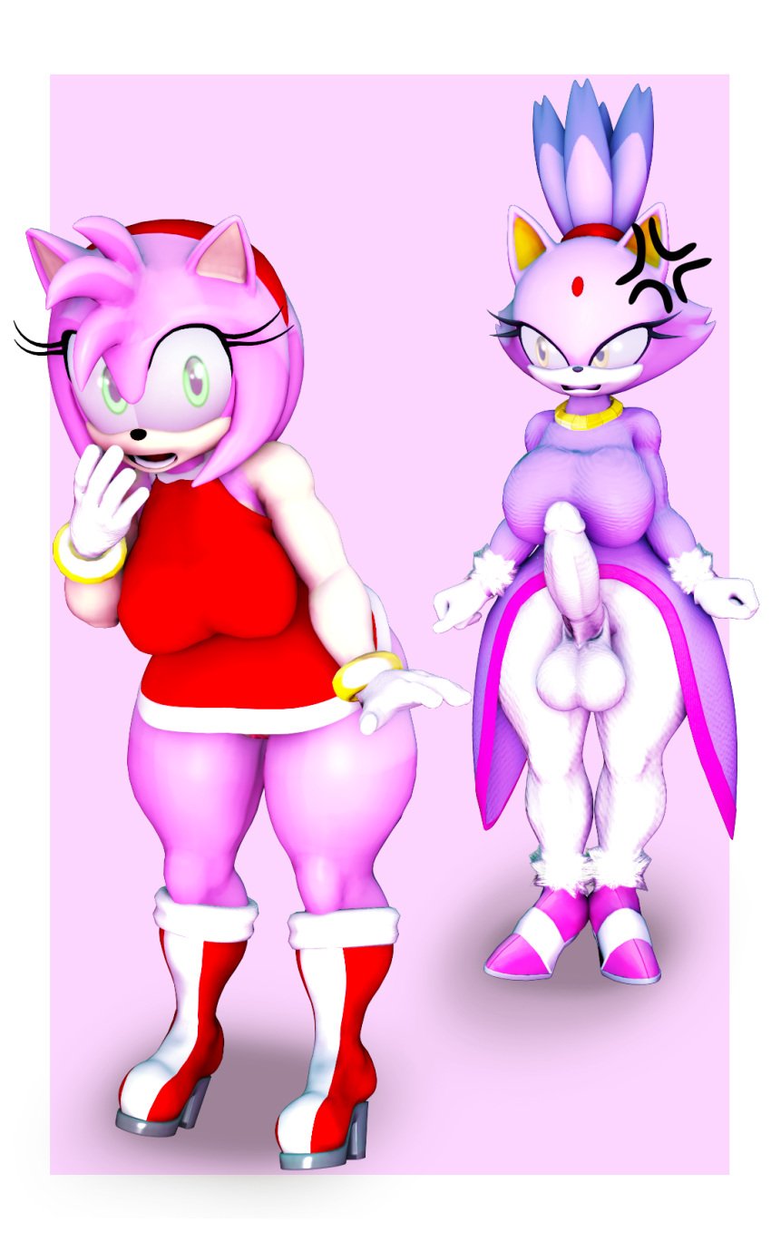 1futa 3d amy_rose animal_ears anthro balls balls_under_clothes blaze_the_cat breasts cat_ears cat_girl dress erection erection_under_clothes erection_under_clothing female fur furry futanari gloves green_eyes hedgehog hedgehog_ears hedgehog_girl intersex large_penis no_panties pastel_colors penis pink_body pink_fur pink_hair purple_body purple_fur red_dress sega senna_source sfm shoes short_dress short_hair sonic_(series) sonic_the_hedgehog_(series) white_background yellow_eyes