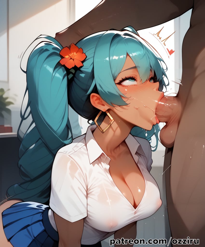 1boy 1boy1girl absurd_res ai_generated blowjob blue_hair brazilian brazilian_female brazilian_miku dark-skinned_female dark_skin deepthroat female female_focus female_penetrated hatsune_miku hi_res highres long_hair male male/female male_penetrating male_penetrating_female ozziru patreon school_uniform schoolgirl self_upload straight twintails uncensored vocaloid