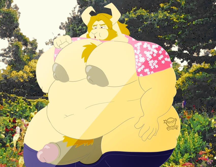 absurd_res anthro asgore_dreemurr balls belly big_balls big_moobs big_nipples big_penis body_hair boner bovid breath caprine chest_hair clothed clothing deltarune erection exhausted genitals goat hi_res humanoid male male_only mammal moobs muscular muscular_male navel nipples outside overweight overweight_male penis possbooty raised_clothing raised_shirt raised_topwear shirt solo solo_male thick_thighs topwear undertale undertale_(series)