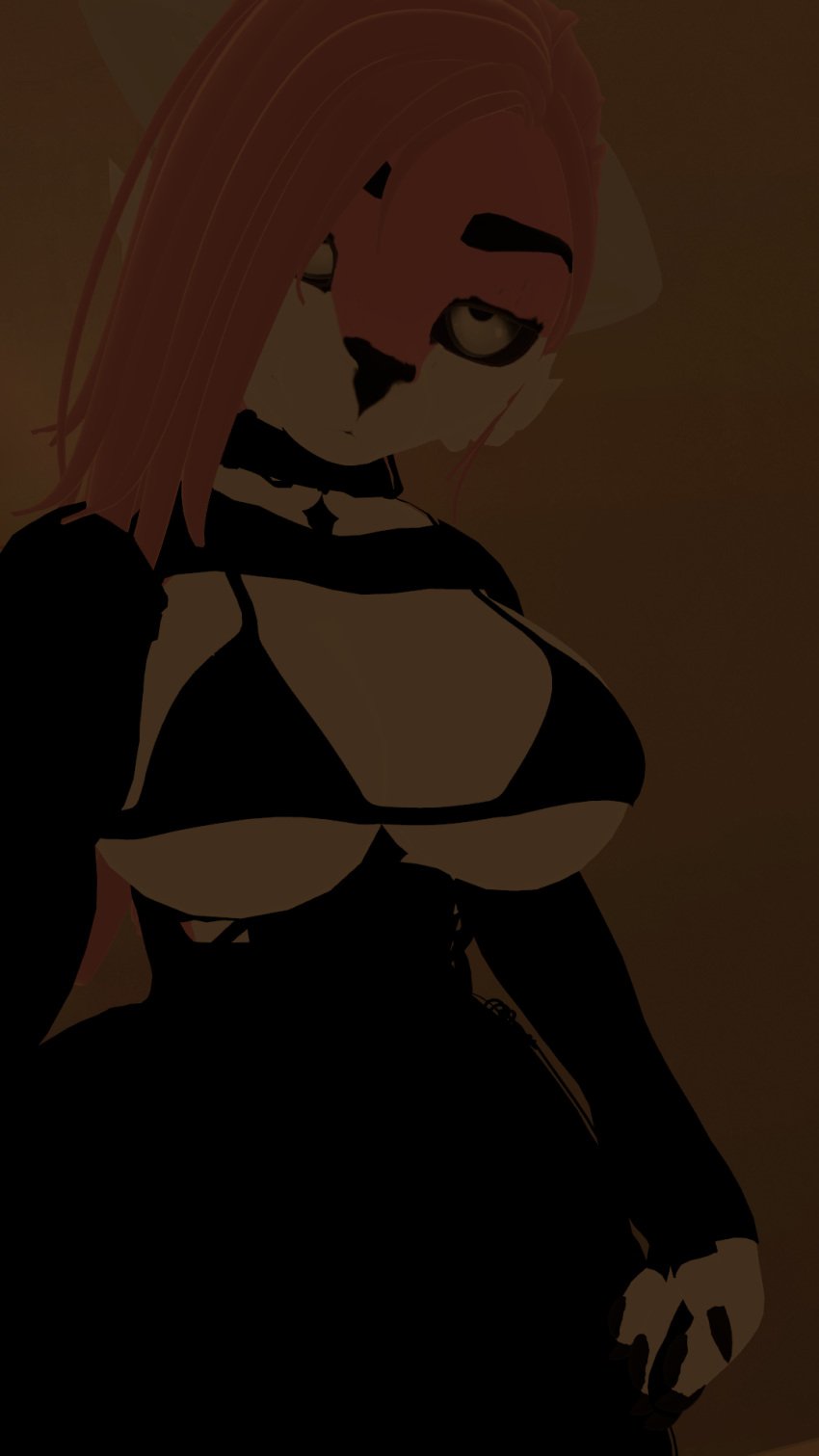 bra dog_girl female female_only furry furry_only large_breasts lewd_vrchater long_hair pink_fur self_upload selfie thick_thighs vrchat vrchat_avatar