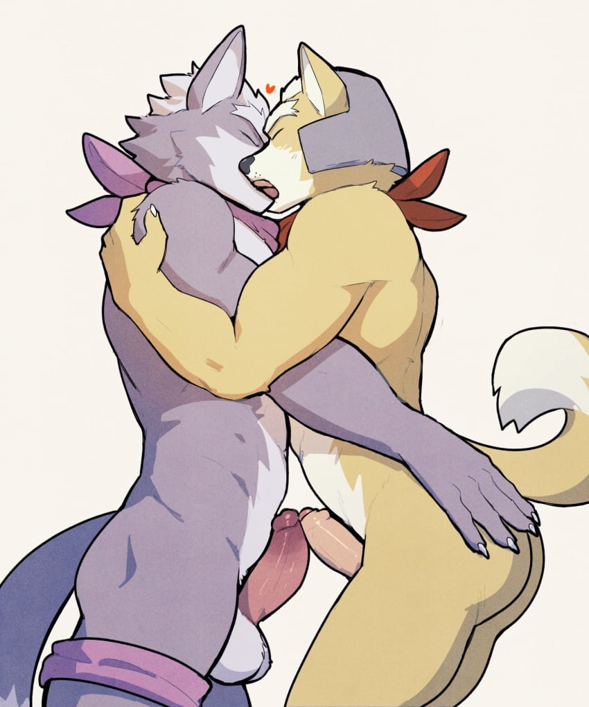5:6 anthro anthro_on_anthro ass balls canid canine canis circumcised closed_eyes digital_media_(artwork) duo ejaculation foreskin fox fox_mccloud french_kissing frottage fur genitals grey_body grey_fur hair hand_on_butt hands-free heart_symbol hi_res humanoid_genitalia humanoid_penis jrjresq kissing male male/male male_only mammal nintendo partially_retracted_foreskin penile penis penises_touching retracted_foreskin sex star_fox tail uncircumcised white_body white_fur wolf wolf_o'donnell yellow_body yellow_fur