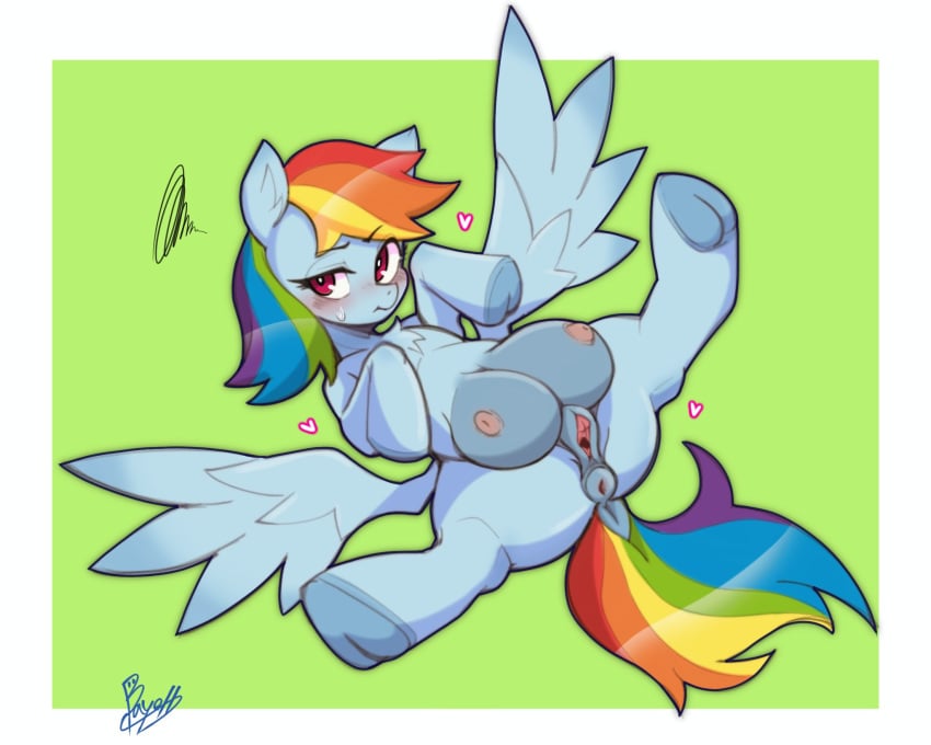 anus areola bayonet_(artist) blue_body blue_fur blush equid equine feathered_wings feathers female feral friendship_is_magic fur genitals hair hasbro hi_res horse looking_at_viewer mammal multicolored_hair my_little_pony mythological_creature mythological_equine mythology nipples nude pegasus rainbow_dash_(mlp) rainbow_hair solo spread_legs spreading tail teats vulva wings