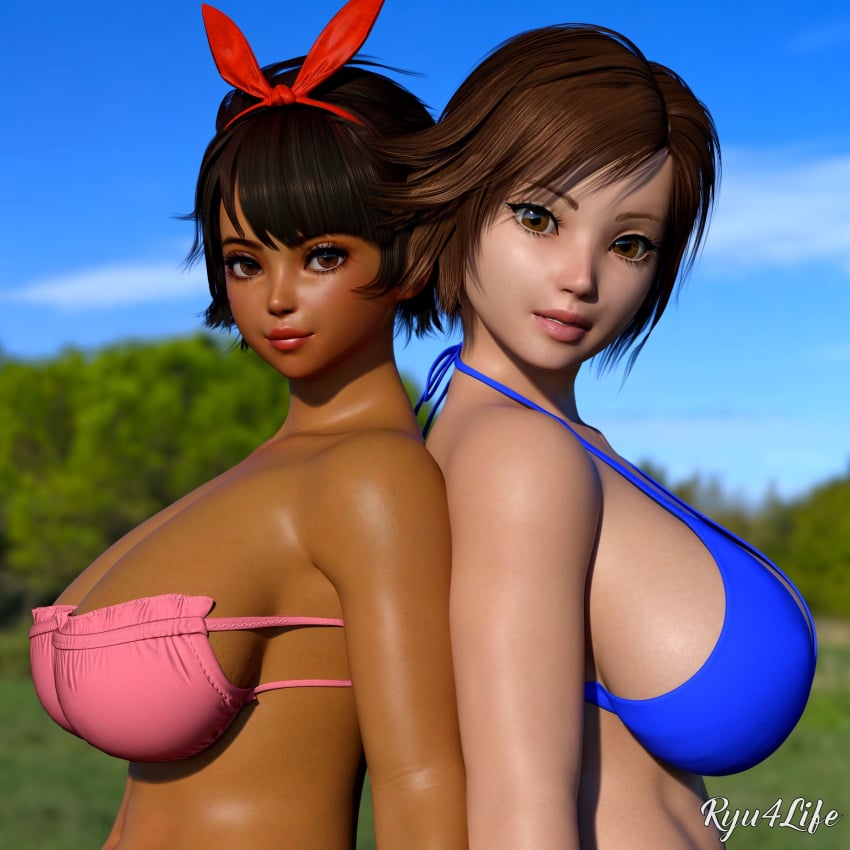 2girls 3d_(artwork) big_breasts bikini bra female josie_rizal kazama_asuka namco ryu4life tekken tekken_7