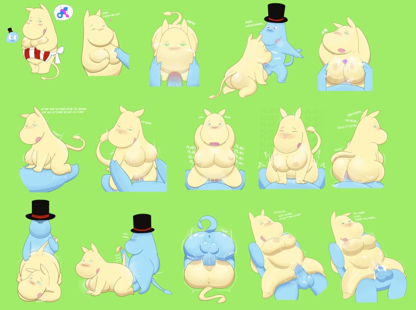 doggy_style furry green_eyes liquid looking_at_viewer moomin moominmamma moominpappa penetration straight_sex tail_grab