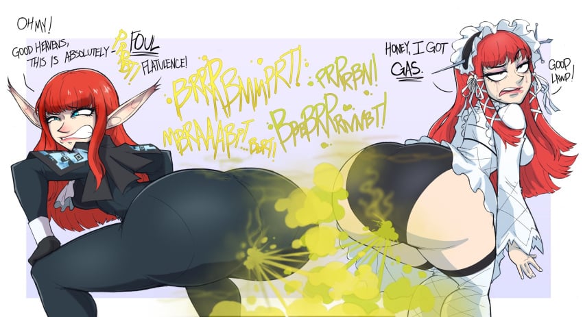 2girls atlus chidori_yoshino eiselin_hulkenberg fart fart_cloud fart_fetish female female_only first_porn_of_character hulkenberg metaphor:_refantazio multiple_girls persona persona_3 red_hair xee xeenitsu zeeny