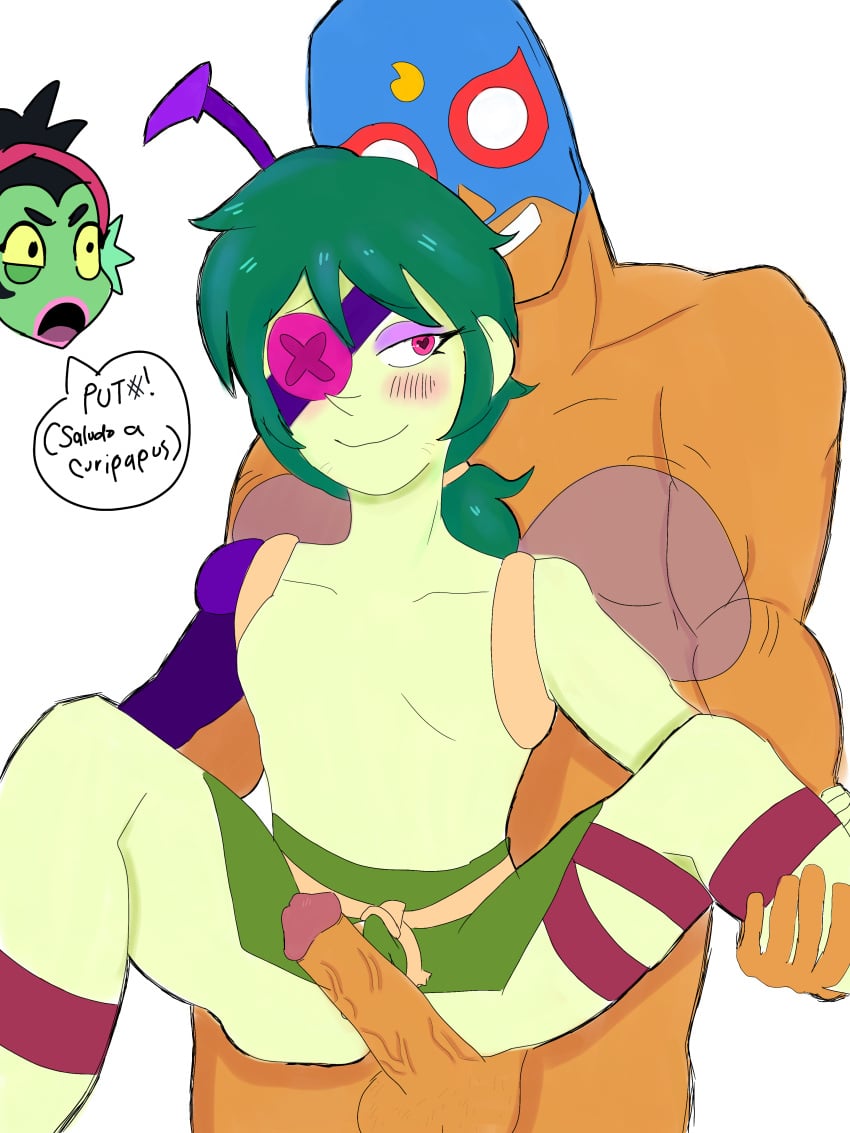 angelo_(brawl_stars) brawl_stars el_primo_(brawl_stars) femboy gay gay_sex green_hair green_skin homosexual muscular willow_(brawl_stars)