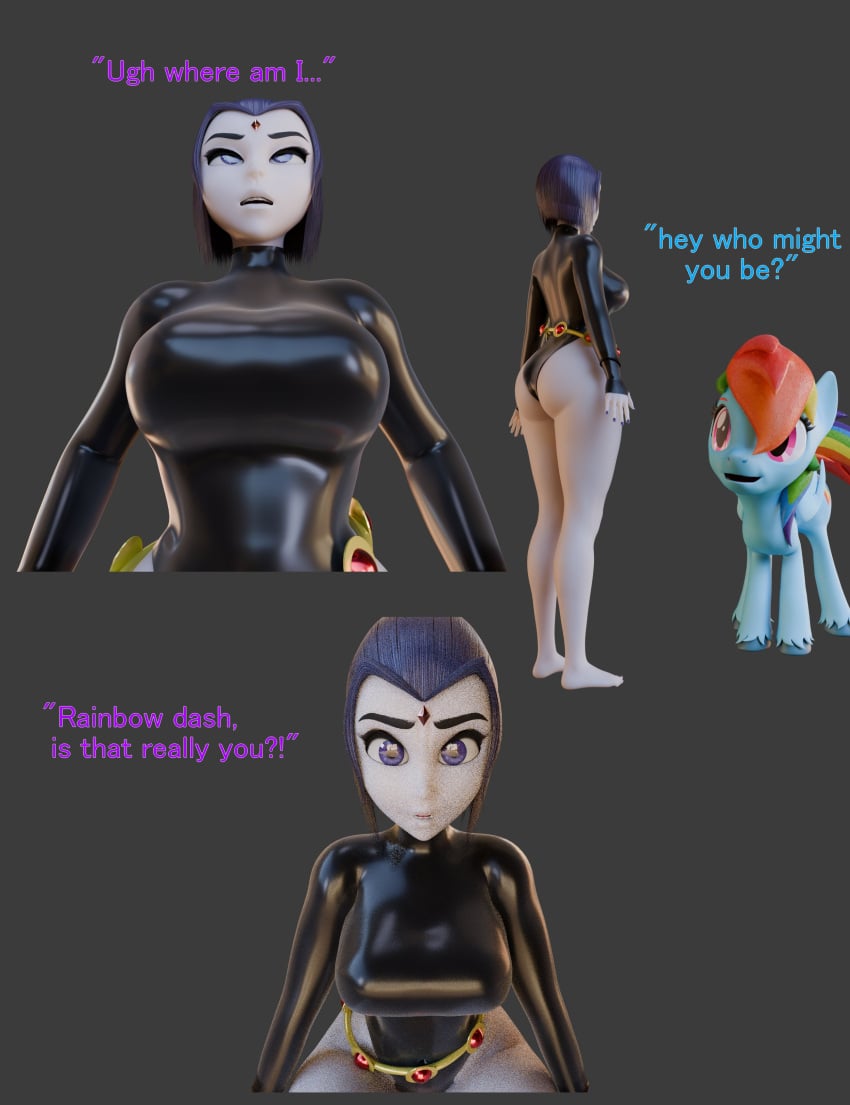 ass bestiality blender boobs crossover curvaceous curvy_figure dc dc_comics fat_ass female feral futa_on_feral futanari heperson huge_ass huge_breasts leotard mare my_little_pony pony rachel_roth rainbow_dash_(mlp) raven_(dc) teen_titans thick_thighs zoophilia