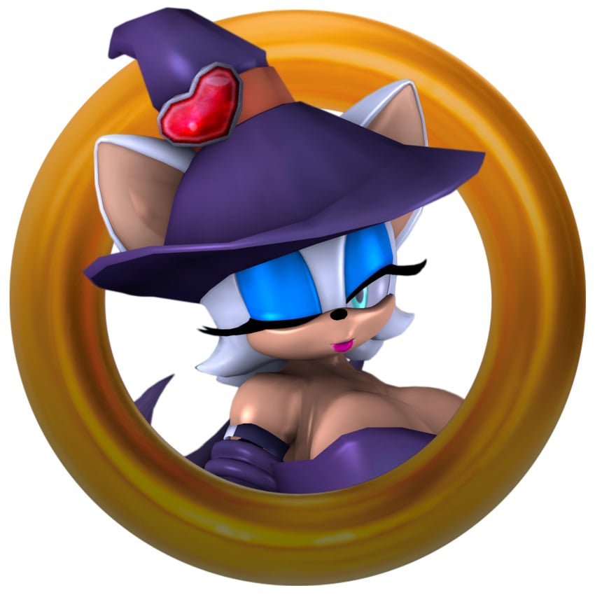 3d 3d_model big_breasts halloween mobian mobian_(species) mobian_bat profile_picture rouge_the_bat sega sonic_(series) sonic_adventure_2 sonic_the_hedgehog_(series) tagme theashsfm wink winking_at_viewer witch witch_costume witch_hat