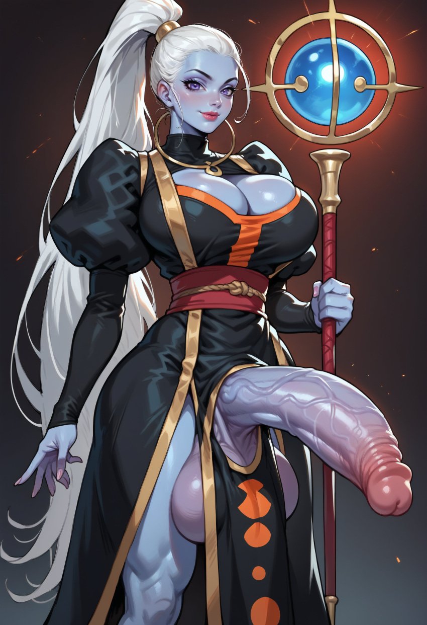 ai_generated big_breasts curvaceous curvy curvy_figure curvy_futa dickgirl dragon_ball dragon_ball_z enormous_cock full-package_futanari futadiffusion futanari gigantic_cock huge_balls huge_cock long_cock massive_cock