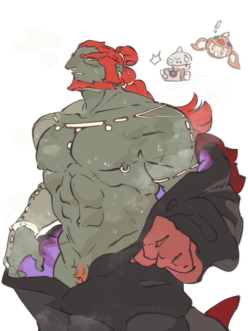 bara beard facial_hair ganondorf ganondorf_(tears_of_the_kingdom) gerudo green_body green_skin male male_only muscles muscular musk nintendo red_hair solo solo_male sweat sweating tears_of_the_kingdom the_legend_of_zelda the_legend_of_zelda:_tears_of_the_kingdom tsunamio7 undressing