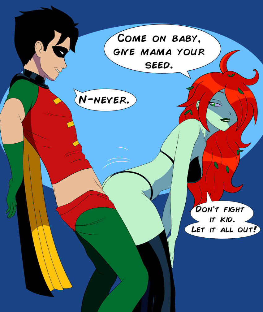 artist_request ass batman_(series) dc dc_comics dick_grayson female femdom from_behind_position green_eyes grinding male malesub poison_ivy red_hair robin_(dc) robin_(dick_grayson) thong wanted_impregnation young