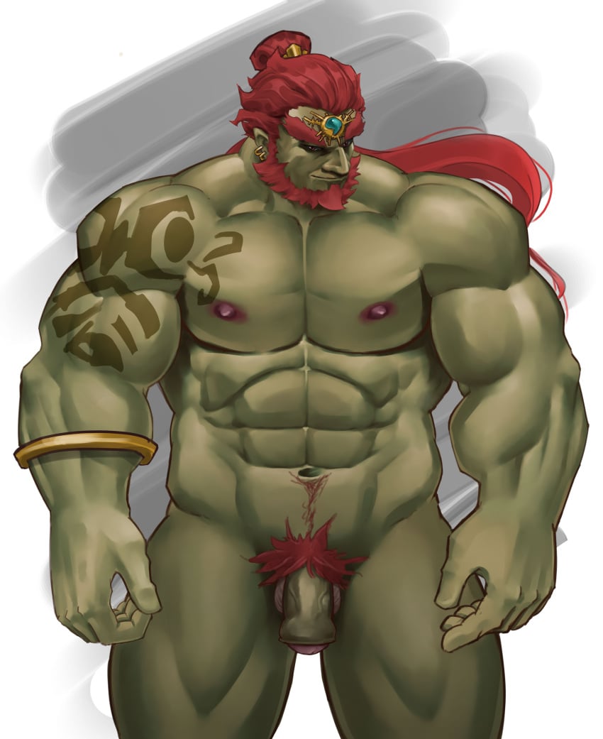 balls bara beard facial_hair flaccid ganondorf ganondorf_(tears_of_the_kingdom) gerudo green_body green_skin male male_only muscles muscular nintendo nude penis red_hair solo solo_male stf4456 tears_of_the_kingdom the_legend_of_zelda