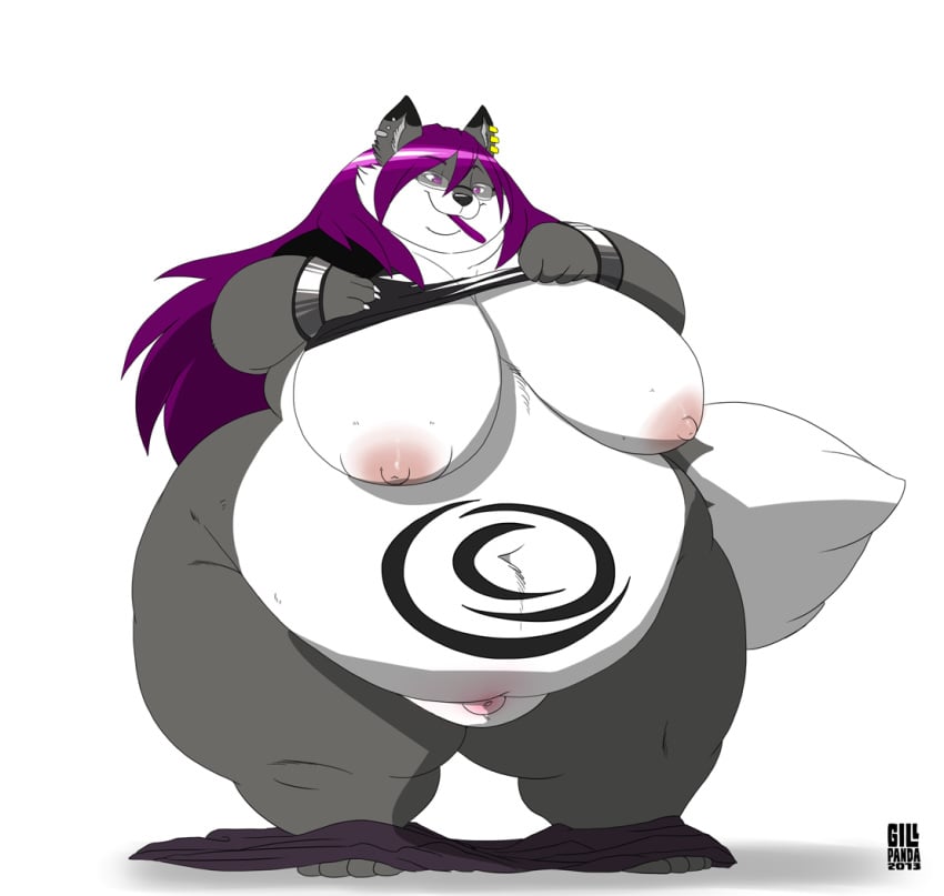 anthro anuv breasts bulge bursting_clothes canine chubby claws eyewear female fox furry gender_transformation gillpanda glasses hair hybrid male overweight solo transformation wide_hips