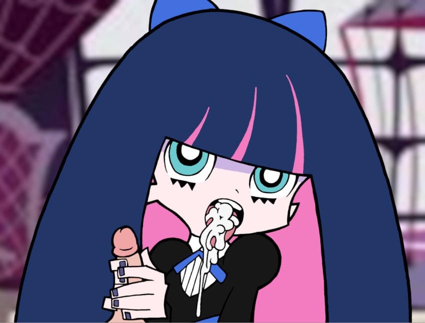 1girls accurate_art_style anonymanonymus clothed_female cum cum_in_mouth cum_on_tongue fellatio female goth official_style panty_&_stocking_with_garterbelt penis stocking_anarchy