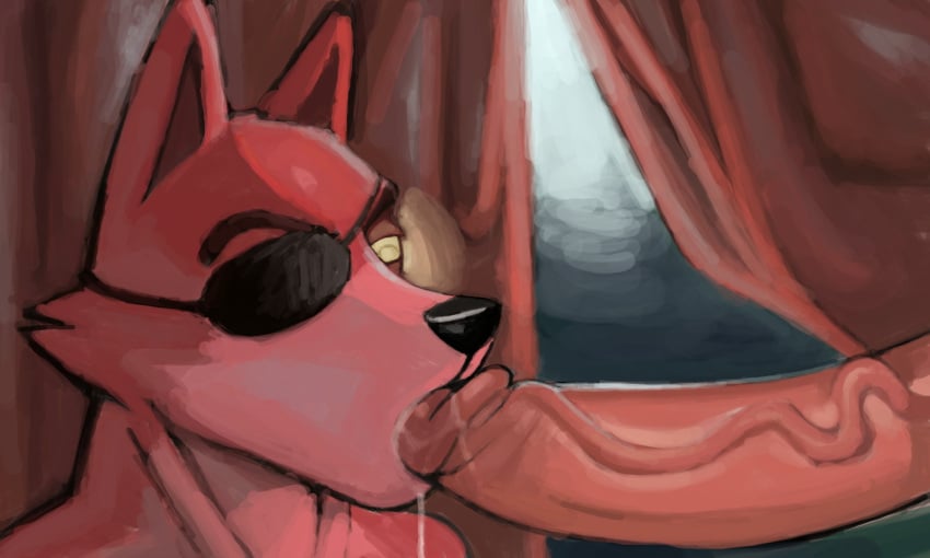 2020 anthro anthro_focus anthro_on_anthro anthro_only anthrofied black_nose canid canine canis digital_drawing_(artwork) digital_media_(artwork) drool drooling eyepatch five_nights_at_freddy's foreskin foreskin_folds fox foxy_(fnaf) gay gay_blowjob glans glans_licking glans_stimulation glansjob huge_cock huge_cock jojobizad just_the_tip licking long_penis male male/male male_anthro male_focus male_only penis penis_in_mouth penis_out retracted_foreskin scottgames sucking sucking_penis sucking_tip