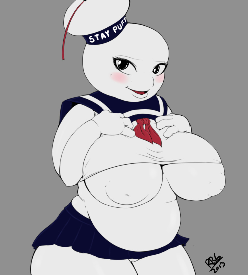 big_breasts blush breasts chubby clothing ghostbusters hat huge_breasts marshmallows monster_girl randomboobguy rule_63 solo stay_puft stay_puft_marshmallow_man stay_puft_marshmallows white_skin