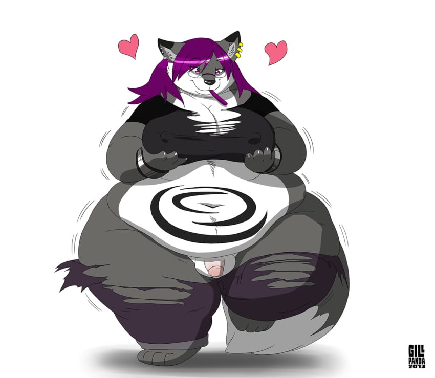 anthro anuv breasts bulge bursting_clothes canine chubby claws eyewear female fox furry gender_transformation gillpanda glasses hair hybrid male overweight solo transformation wide_hips