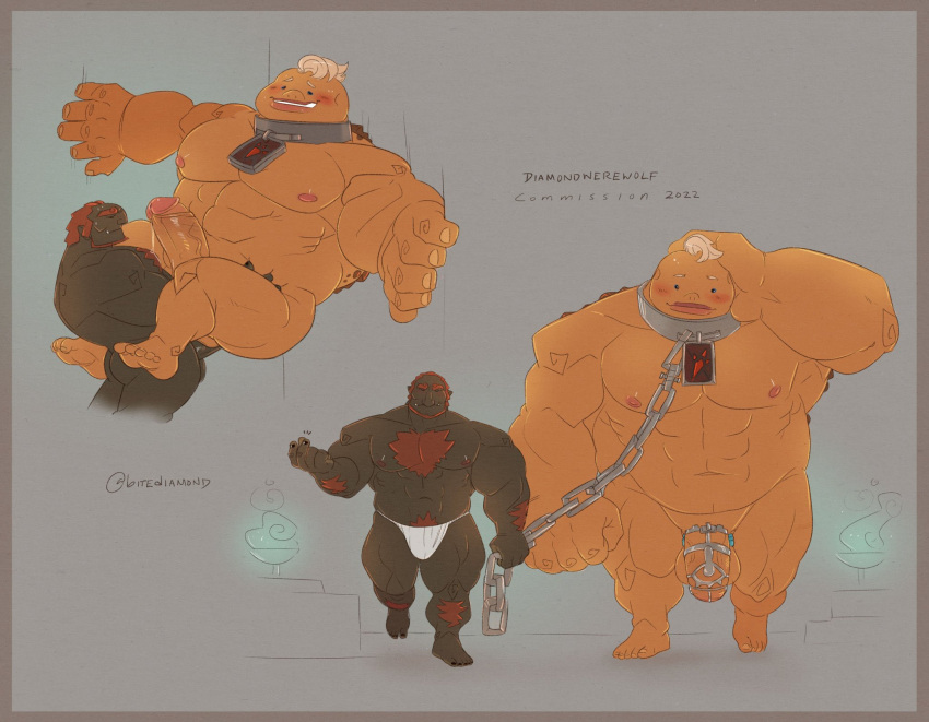 2boys anal anal_sex balls bara beard bitediamond boner bulge chain_leash dark-skinned_male diamondwerewolf erection facial_hair flaccid ganondorf ganondorf_(wind_waker) gay gerudo goron male male_only muscles muscular muscular_male nintendo nude overly_muscular penis red_hair sex size_difference the_legend_of_zelda yunobo