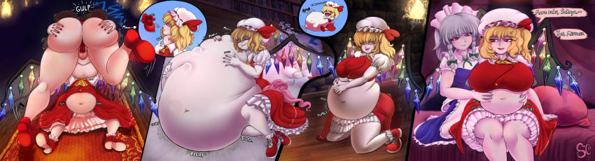 2d ass belly belly_rub big_ass big_belly big_breasts breasts chubby clothed digestion digestion_noises embodiment_of_scarlet_devil flandre_scarlet gulp gulping nue_houjuu sakuya_izayoi spaghetticultists squirming struggling struggling_prey swallowed_whole swallowing touhou vore