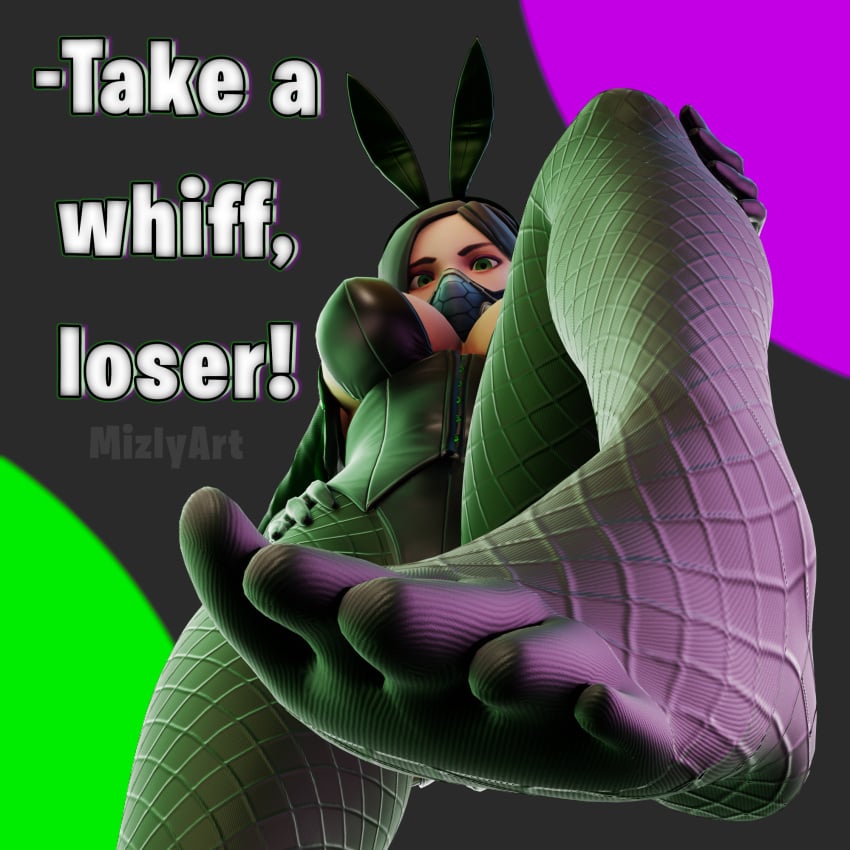 bunny_girl bunnysuit dominant dominant_female domination feet femdom foot_fetish humiliation looking_at_viewer mizly_art submissive_pov valorant viper_(valorant)