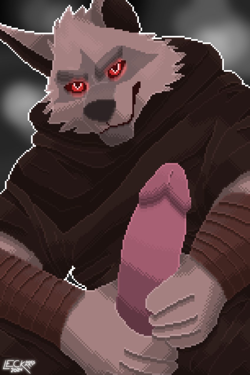 anthro arm_wrapping arm_wraps big_penis canid canine canis cheek_tuft cloak clothing death_(puss_in_boots) digital_media_(artwork) dreamworks erection facial_markings facial_tuft fluffy fur fuzzy genitals glowing glowing_eyes grey_body grey_fur head_markings head_tuft hi_res holding_penis humanoid_genitalia humanoid_penis leckdoesart long_penis looking_at_viewer male male/male mammal markings mask_(marking) penis pink_penis pixel_(artwork) poncho presenting presenting_penis puss_in_boots_(dreamworks) puss_in_boots_(film) puss_in_boots_the_last_wish red_eyes shrek_(series) simple_background smile smirk solo tuft wolf wrapped_arms wraps