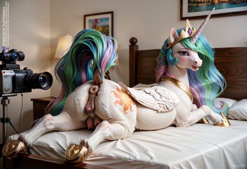 ai_generated alicorn animal_genitalia animal_pussy anus ass crotchboobs dock equid equine equine_genitalia equine_pussy female feral feral_only friendship_is_magic hasbro horse my_little_pony pony princess_celestia pussy realistic solo white_body white_fur