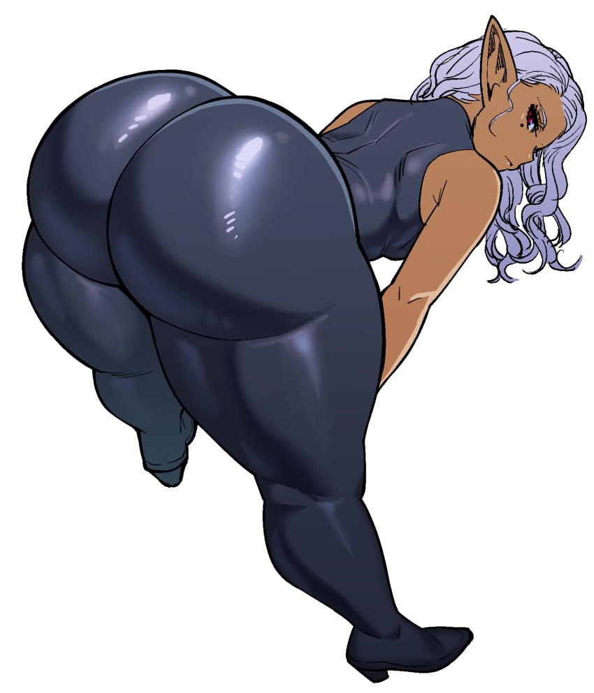 1girls ass big_ass breasts curvy dark-skinned_female dark_elf dark_skin elf elf-san_wa_yaserarenai female female_focus grey_hair huge_ass humanoid kuroeda large_ass leaning_forward long_hair looking_back pointy_ears ponytail red_eyes solo solo_female solo_focus synecdoche thick_thighs thighs top-down_bottom-up white_hair wide_hips