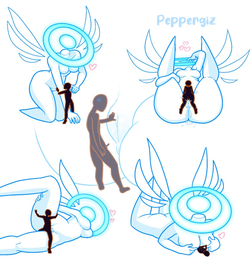 angel angel_(worldless) anonymous_male between_breasts breasts cuddling from_side giantess halo heart_symbol holding_leg hot_dog_down_a_hallway hugging larger_female larger_penetrated medium_breasts missionary_position multiple_positions no_background object_head peppergiz pussy pussy_juice self_upload size_difference small_penis small_penis_adoration smaller_male sweatdrop wings worldless zoom_in