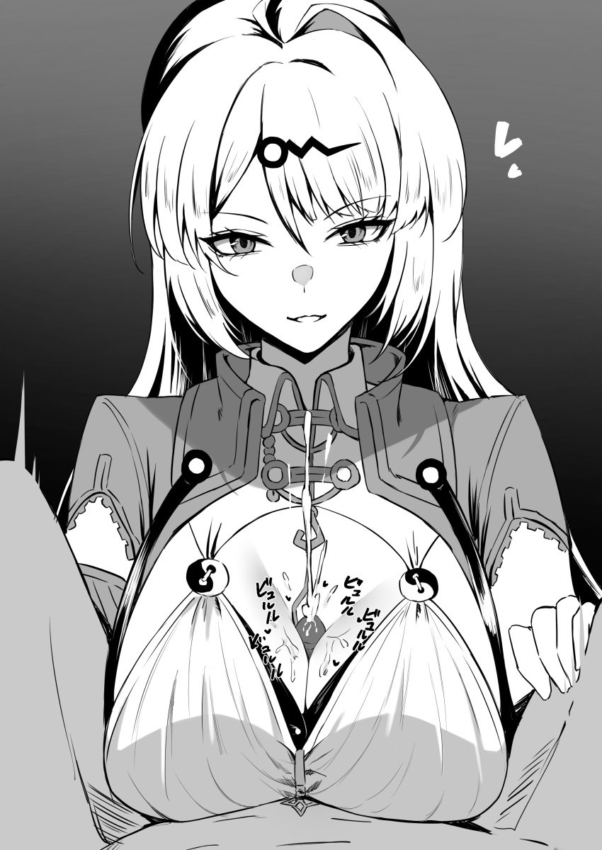 between_breasts monochrome paizuri tagme_(artist) titjob yixuan_(zenless_zone_zero) yunkui_summit zenless_zone_zero