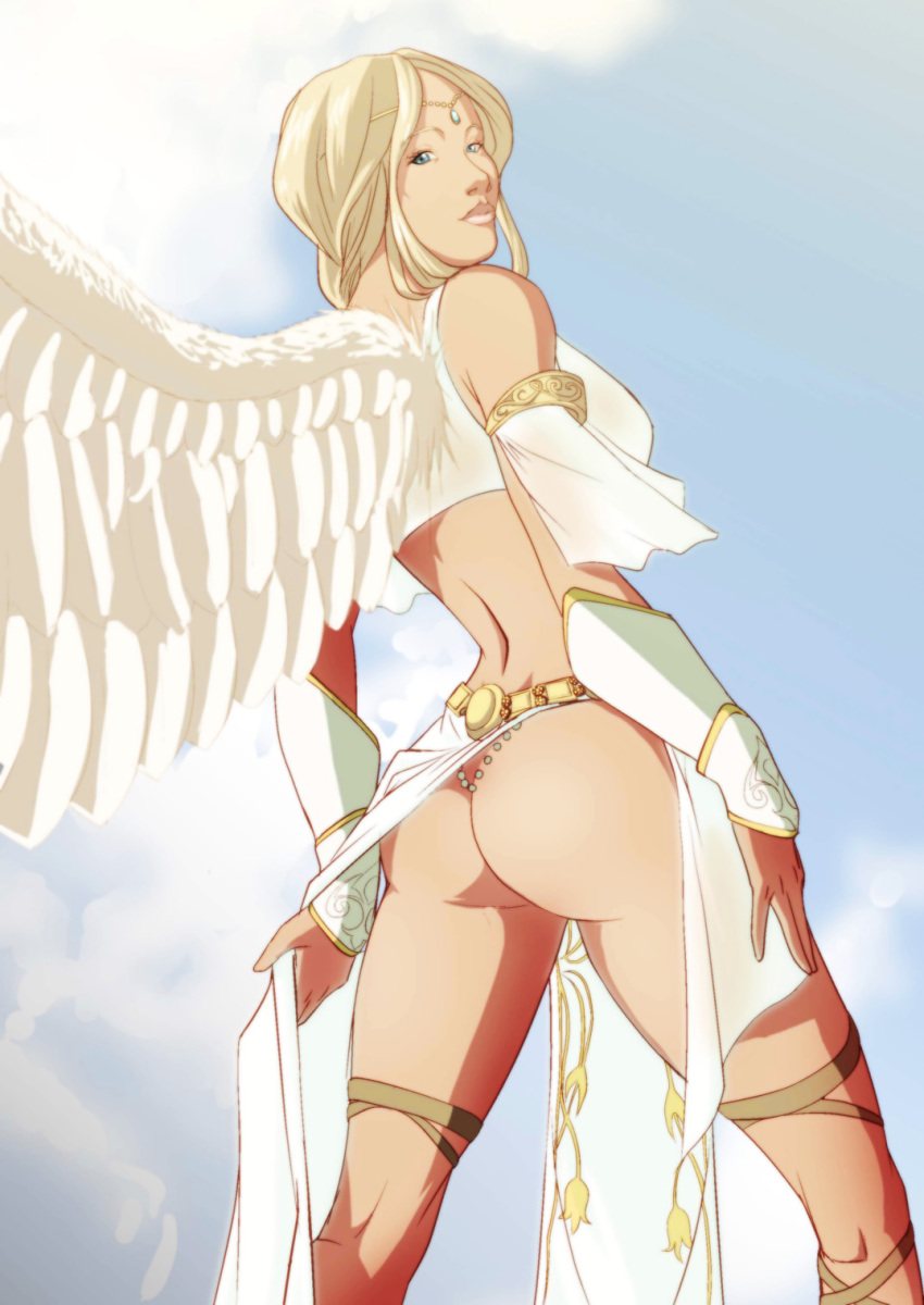 angel angel_(tekken) angel_wings anus ass blonde_hair blue_eyes circlet dat_ass feathered_wings female loincloth looking_back namco no_panties raliuga999 raliugaxxx solo standing tekken tekken_2 tekken_tag_tournament tekken_tag_tournament_2 thong wings