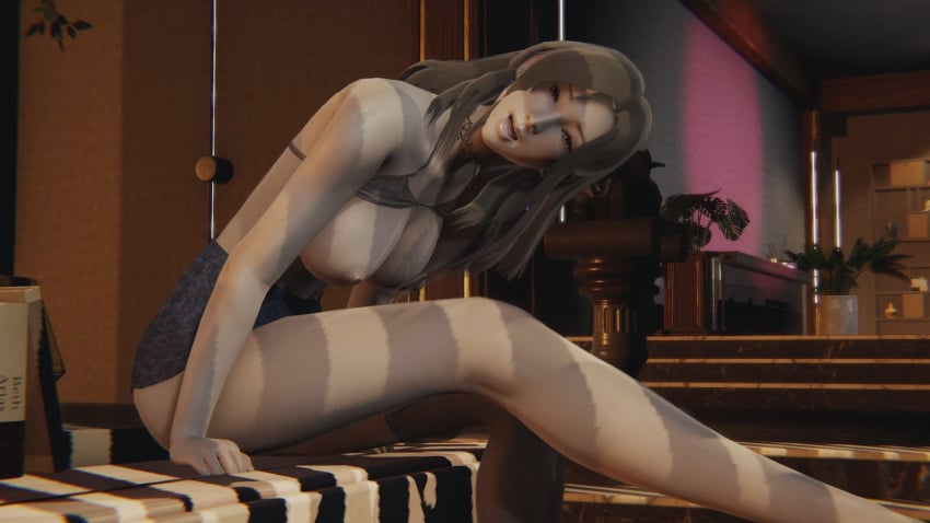 16:9 16:9_aspect_ratio 3d big_breasts big_breasts black_bra bra bra_lift breasts breasts breasts brown_hair fatal_frame female_focus indoors kurosawa_hisoka large_breasts legs light-skinned light-skinned_female light_skin long_hair long_legs looking_at_viewer looking_pleasured open_mouth room shoulders sitting skirt skirt_lift video_game video_game_character video_game_franchise