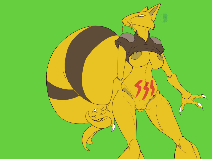 2013 anthro breasts female fydbac hi_res high_resolution kadabra nintendo nipples nude plain_background pokemon pussy solo video_games