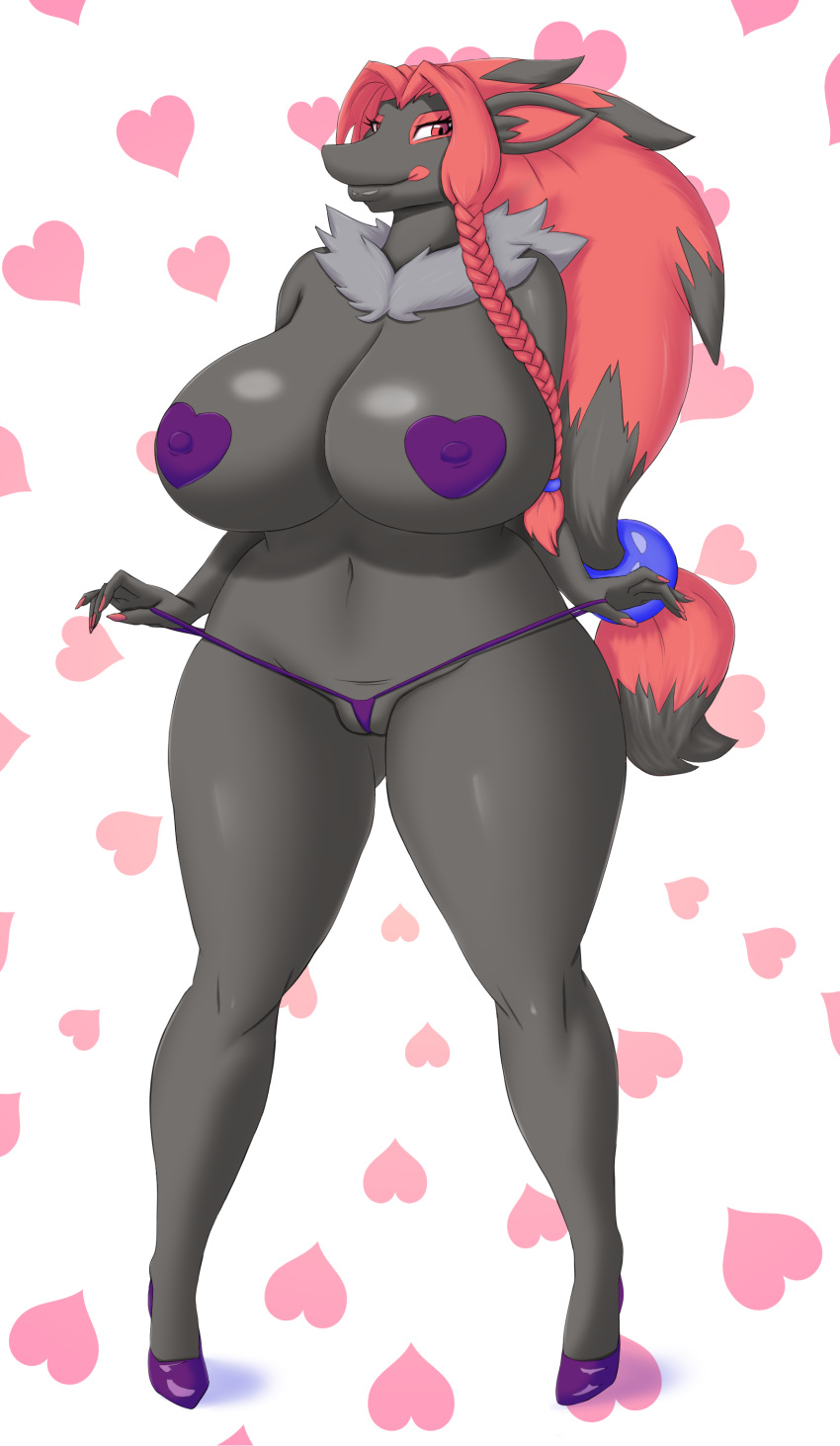 1girls breasts deadpliss female_fox fox furry huge_breasts lingerie micro_bikini mika(deadpliss) nintendo original_character pasties pokemon pokemon_(species) pokemon_bw thick_thighs wide_hips zoroark