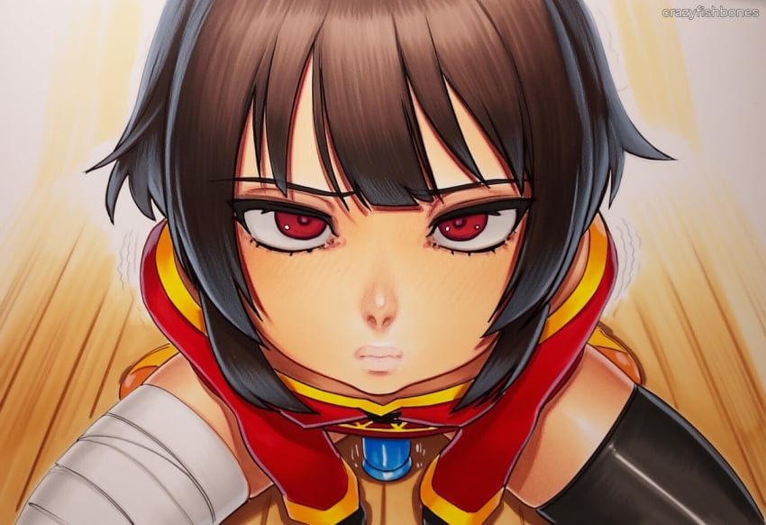 2025 ai_generated artist_name bandaged_leg bandages black_hair crazyfishbones female kono_subarashii_sekai_ni_shukufuku_wo! looking_at_viewer megumin red_eyes solo thighhighs