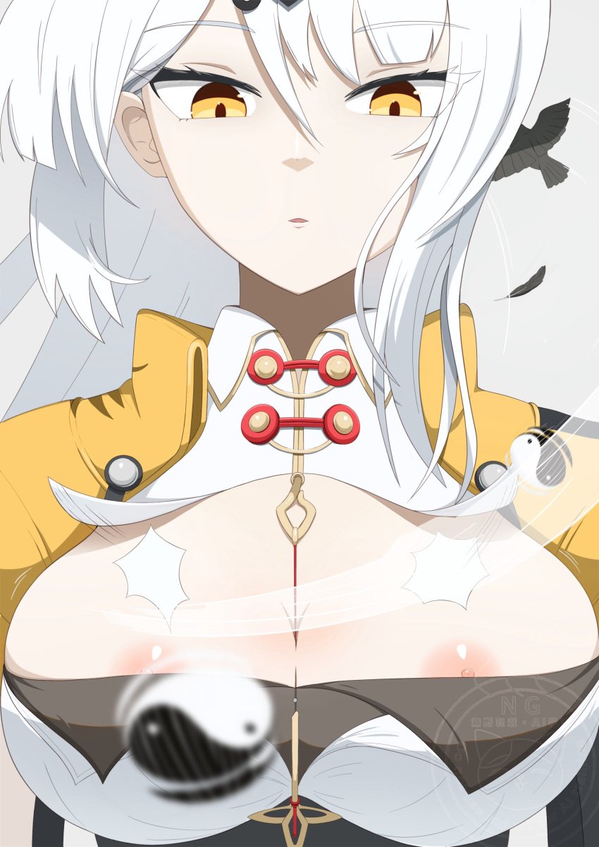 looking_at_own_breasts nipple_slip tagme tagme_(artist) wardrobe_malfunction yin_yang yixuan_(zenless_zone_zero) zenless_zone_zero