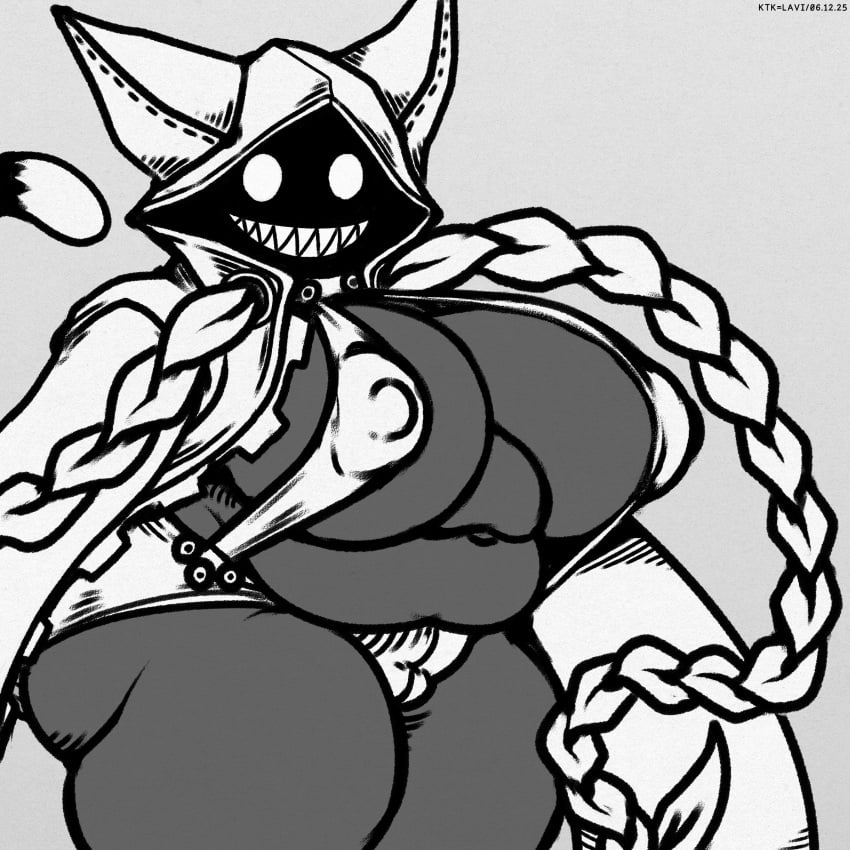 1girls big_belly big_breasts blazblue breasts_bigger_than_head catgirl chubby chubby_female dark-skinned_female dark_skin fat fecharis female kaka_(blazblue) lavi1avi mask masked masked_male obese obese_female taokaka