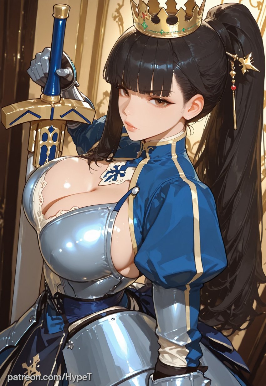 1girls ai_generated alternate_costume alternate_version_at_source asian_female big_breasts black_hair breasts crown eve_(stellar_blade) female hypet indoors long_hair long_legs saber saber_(fate) shiny shiny_skin solo stellar_blade tagme thick thick_ass thick_legs thick_thighs thighs video_game_character video_games wet