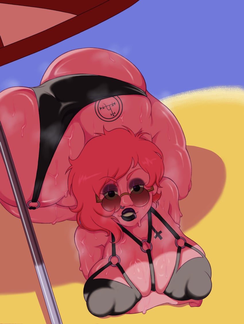 alternate_version_available artist_signature ass_bigger_than_head barely_clothed bikini chuckling cum_on_face gem_(species) gigantic_ass goth gothified greg_universe h0rn3y_b0nk32 highres huge_breasts kissable_lips laying_on_ground laying_on_stomach looking_at_viewer nipples_visible_through_clothing patreon_reward rose_quartz_(steven_universe) short_hair steamy_body steven_universe sweaty tattoo_on_ass tattoo_on_breast thick_thighs tight_clothing under_umbrella