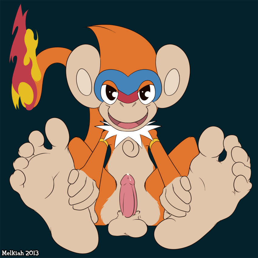 10s 1boy 2013 balls cum feet fire fur furry game hindpaw male_only melkiah monferno monkey nintendo penis pokémon_(species) pokemon precum primate simple_background solo video_games