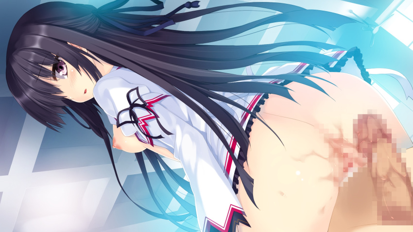 ass black_hair breasts censored game_cg kamishiro_touko koiken_otome long_hair nipples penis pussy_juice seifuku tateha