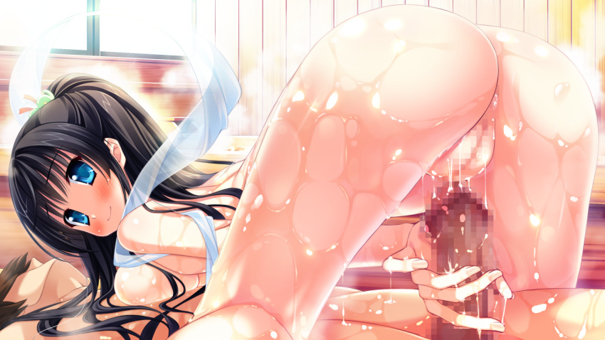 ass black_hair blue_eyes blush censored cum game_cg long_hair magical_marriage_lunatics!! mitsu_no_tama_yori_hime moonstone nude penis pussy wet yamakaze_ran