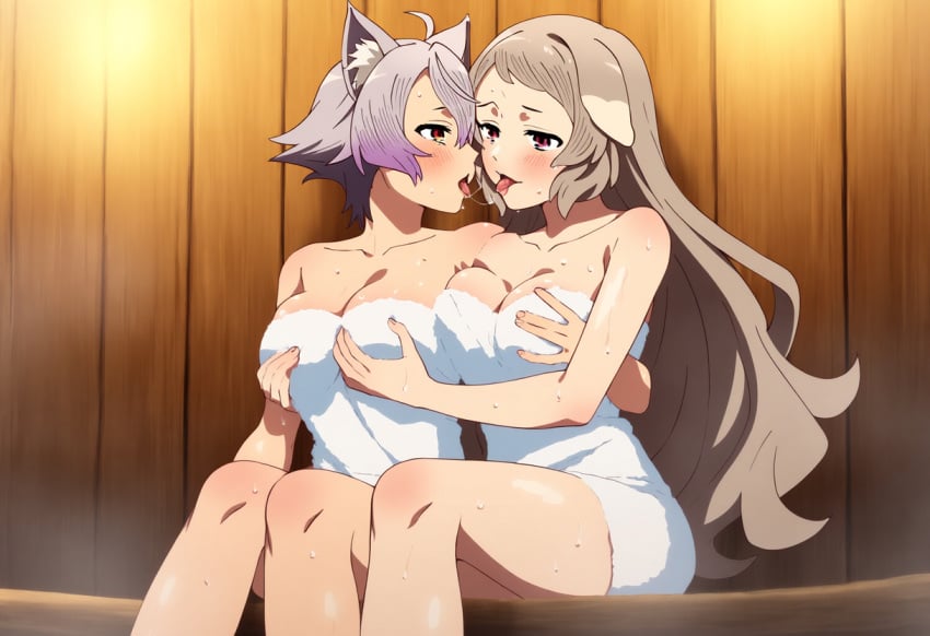 2girls ai_generated big_ass big_breasts big_butt blush blushing_female blushing_profusely breasts_to_breasts breasts_touching breath bubble_ass bubble_butt cat_girl cat_humanoid catgirl cleavage deep_cleavage dog_girl dog_humanoid doggirl dripping female female_only furry furry_female grabbing_another&#039;s_breast groping_breasts huge_ass huge_breasts large_breasts linia_dedoldia massive_breasts mushoku_tensei narrow_waist open_mouth pursena_adoldia saliva saliva_drip saliva_trail sauna sauna_sex self_upload sweatdrop sweating sweaty sweaty_body sweaty_breasts sweaty_butt thick_nipples thick_thighs tongue tongue_kiss tongue_to_tongue tongues_touching wide_hips yeetyboi5000 yuri yuri