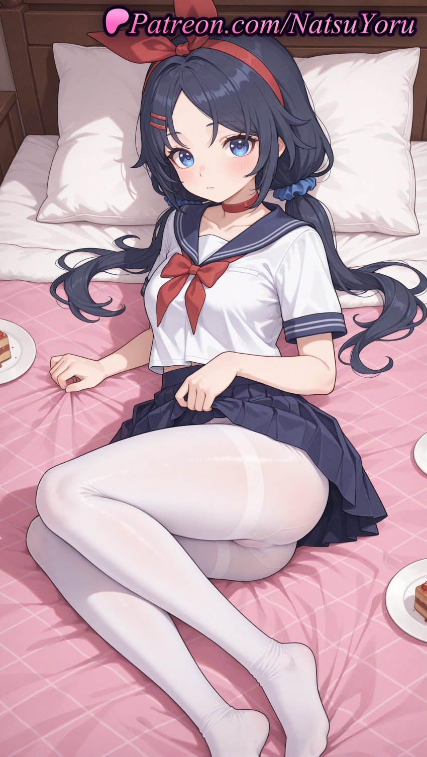 1girls ai_generated anime anime_style asian ass bangs bed bed_sheet black_hair black_skirt blue_eyes blue_hair blue_sailor_collar blue_skirt blush bow bow_hairband bowtie breasts bust busty cake cake_slice cameltoe choker closed_mouth clothes_lift collarbone crazy_mita_(miside) feet female female_focus female_only food foot_fetish frown full_body hair_ornament hair_ribbon hair_scrunchie hairband hairclip hentai hi_res high_quality high_resolution highres indoors juicy_butt legs lifted_by_self lipstick long_hair looking_at_viewer low_twintails lying medium_breasts midriff_peek miniskirt miside mita_(miside) natsuyoru neckerchief no_panties no_shoes on_bed on_side oshiri pale_skin panties panties_under_pantyhose pantyhose parted_bangs patreon pillow plate pleated_skirt red_bow red_bowtie red_choker red_hairband ribbon sailor_collar sailor_uniform school_uniform scrunchie serafuku sheet_grab shirt short_sleeves skirt skirt_lift small_breasts solo solo_female thighband_pantyhose thighs toes twintails underwear voluptuous voluptuous_female white_legwear white_pantyhose white_shirt