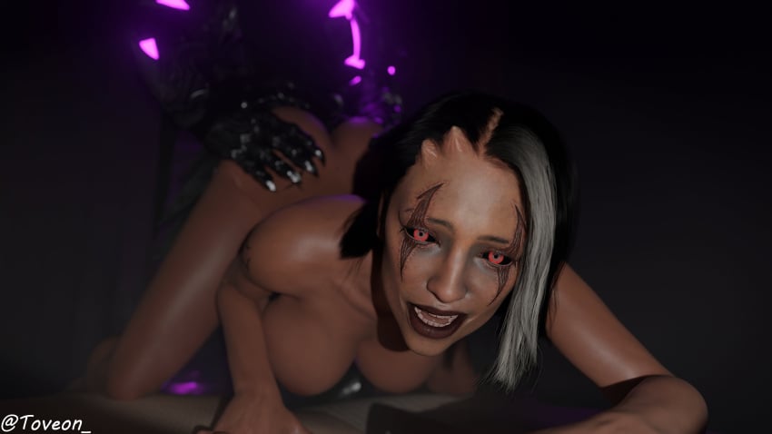 ambiguous_penetration ass_grab bi-han big_breasts black-skinned_male breasts demon demon_girl demoness doggy_style female_focus female_penetrated goth goth_girl looking_at_viewer male male/female male_penetrating male_penetrating_female mortal_kombat mortal_kombat_1_(2023) multicolored_hair netherrealm_studios noob_saibot nude_female nude_female_clothed_male sareena tattooed_arm toveon very_dark-skinned_male very_dark_skin