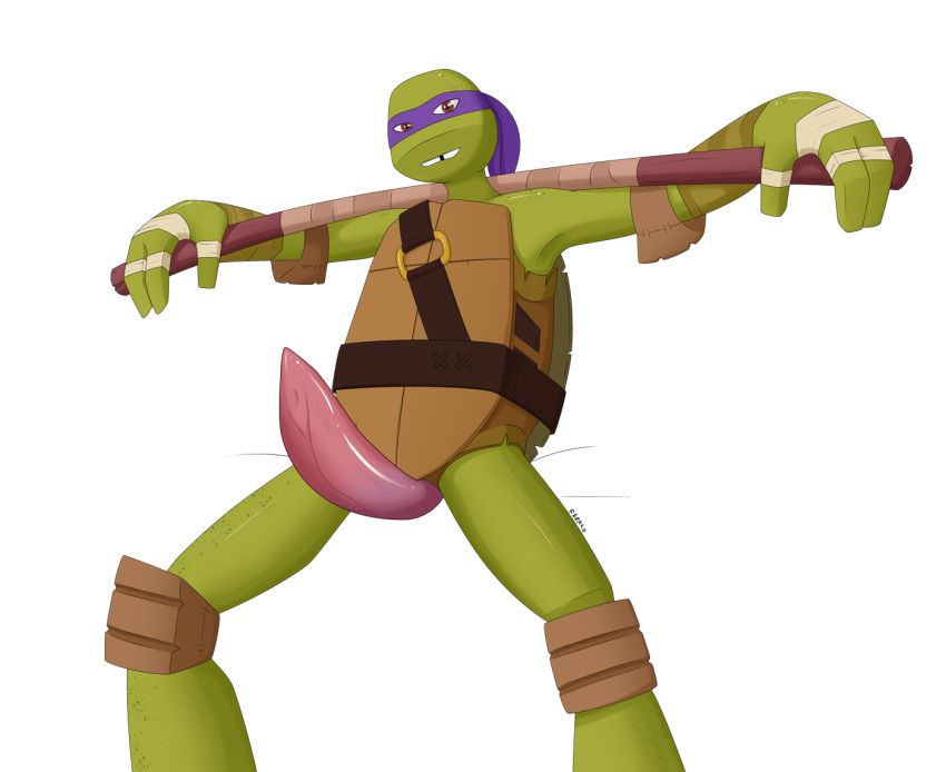 big_penis brown_eyes donatello freako green_skin male male_only mask penis polearm reptile scalie shell solo staff teenage_mutant_ninja_turtles turtle turtlecock weapon