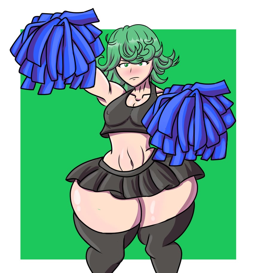 1girls cheerleader cheerleader_uniform dragon_girl f_e_ female female_focus female_only green_hair horn huge_ass huge_breasts light-skinned_female light_skin one-punch_man pom_pom_(cheerleading) pom_poms shortstack skirt smile smiling solo solo_female solo_focus tagme tatsumaki thick_thighs tight_clothing wink winking_at_viewer