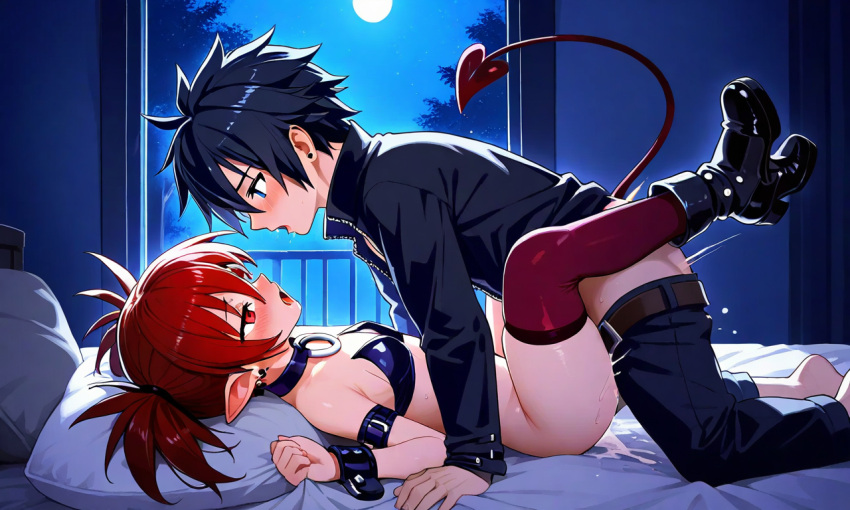 1boy1girl ai_generated black_hair couple disgaea etna fairy_tail gray_fullbuster red_eyes red_hair short_hair