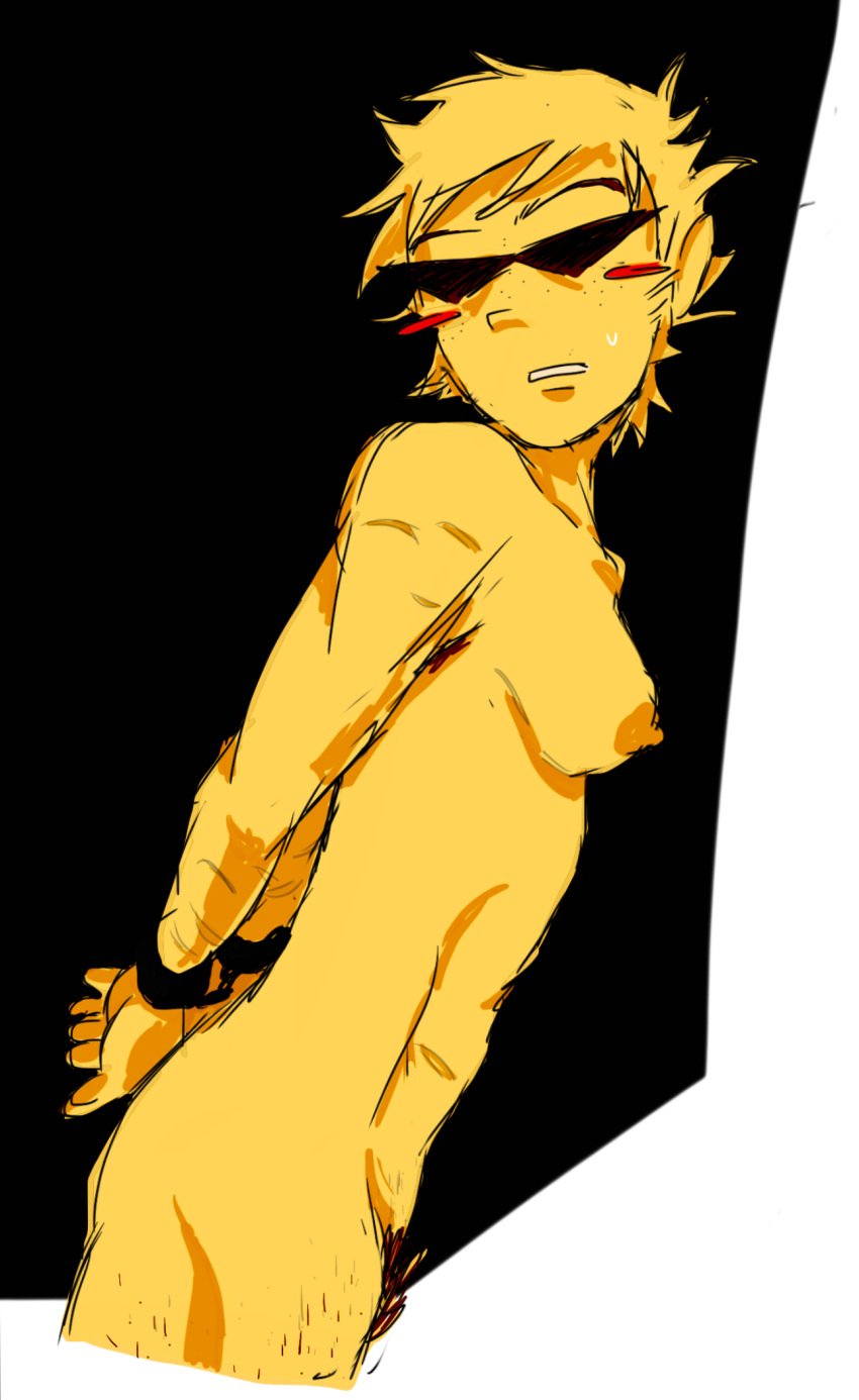 dirk_strider female hand_cuffs hispoopie homestuck solo tagme