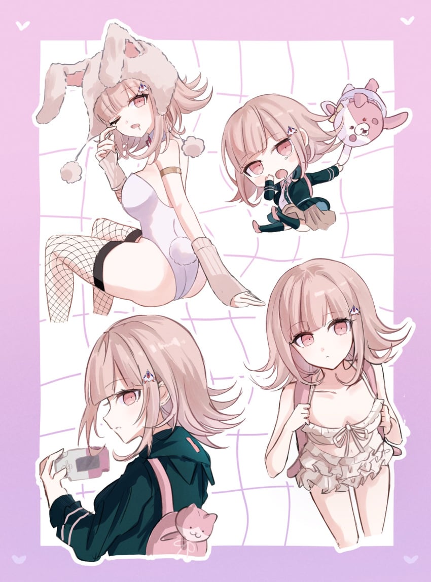 artist_request big_breasts bikini bunny_ears bunny_girl bunnysuit console danganronpa danganronpa_2:_goodbye_despair fishnet_legwear fishnets hair_ornament mole mole_on_breast monomi_(danganronpa) nanami_chiaki pink_eyes pink_hair playing_videogame short_hair swimsuit tagme thick_hips thick_thighs thighhighs thighs videogame videogames